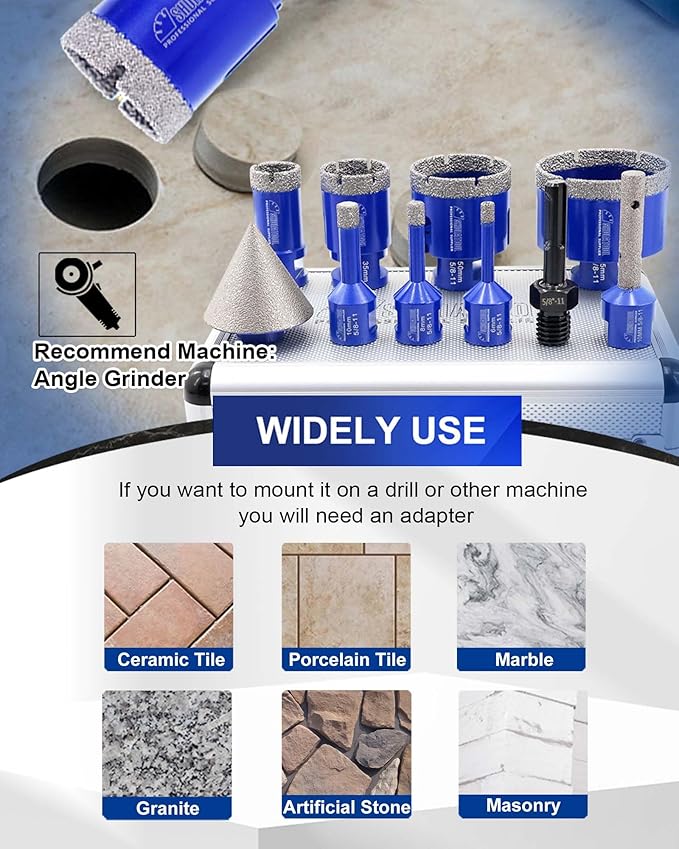 SHDIATOOL Diamond Drilling Core Bits Set Chamfer Bits for Porcelain Tile Marble Ceramic Granite Milling Kit 5/8"-11 10pieces