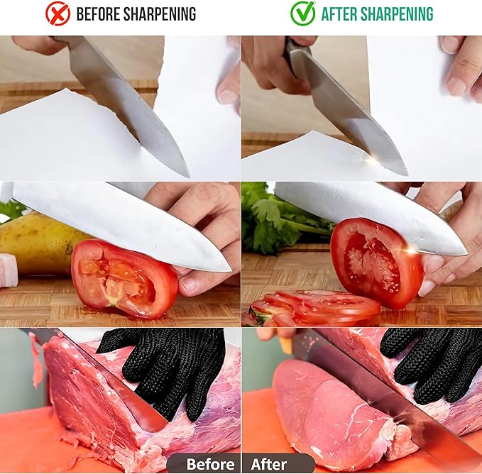 Complete Knife Sharpening Stone Kit - Goodjob Premium Whetstone Knife Sharpener Stone - Dual Grit 400/1000 3000/8000 Wet Stone Sharpening Kit with Cut Resistant Gloves, Honing Guide, Bamboo Base