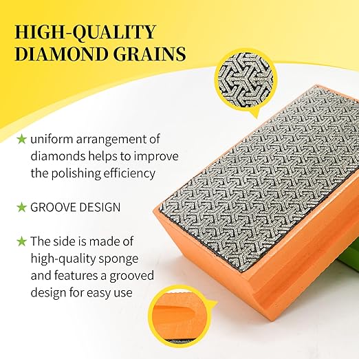 Diamond Hand Polishing Pads, 4PCS Diamond Sanding Pads with Foam Backing 60/100/200/400 Grit,Sanding Block for Glass Wood Ceramic Marble Metal Tile Tools(Wet&Dry