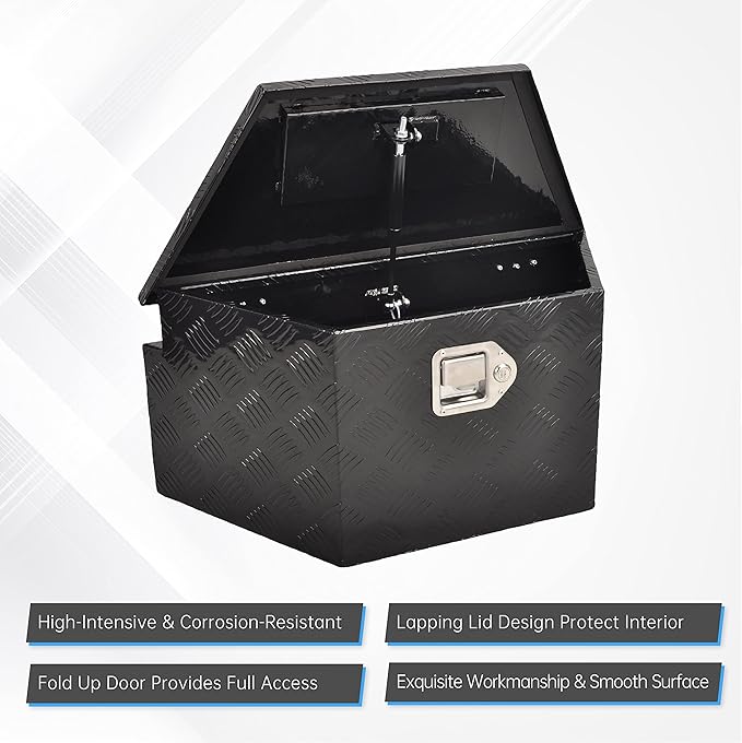 26 Inch Aluminum Tongue Tool Box Heavy Duty 5 Bar Tread Trailer Tongue Box Pick Up Truck Tool Box Storage Organizer with Lock & Keys (26"X13.3"X12")