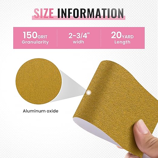 S SATC 150 Grit Pink PSA Longboard Sandpaper 20 Yard Long Continuous Roll, 2-3/4" Wide Self Adhesive Stickyback Sanding Sheets for Automotive, Hand Sanding Blocks,Woodworking, Metal, Plastic
