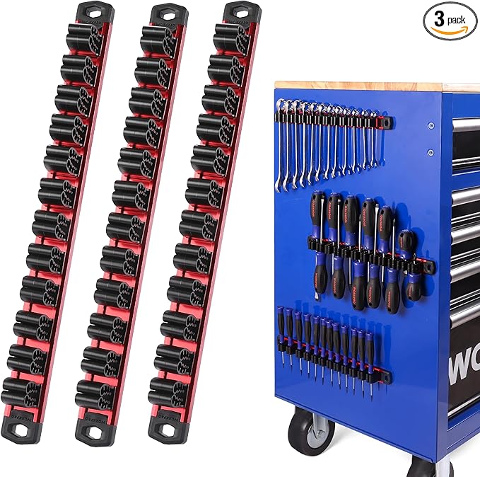 WORKPRO Magnetic Screwdriver Organizer and Wrench Organizer, Aluminum Rail Magnetic Tool Organizer, Tool Holder, Toolbox Organization, 36-Slot Screwdriver and Wrench Holder (Tools not Included)