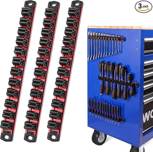 WORKPRO Magnetic Screwdriver Organizer and Wrench Organizer, Aluminum Rail Magnetic Tool Organizer, Tool Holder, Toolbox Organization, 36-Slot Screwdriver and Wrench Holder (Tools not Included)