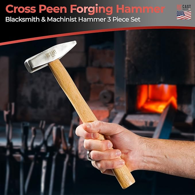 Cast Master Elite Blacksmith Tools - 3 Piece Set: Forge Hammers - Cross Peen & Machinist Hammers