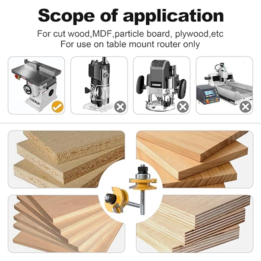 2PCS Bevel Style Rail and Stile Router Bits Set 1/4 Inch Shank, 3/8 Inch Cutting Depth, Up to 7/8 Inch Stock, Kitchen Cabinet Door Frame Shaper Cutters Raise Panel Making Router Bit Set