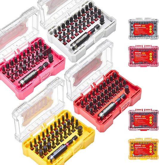 128Pieces Impact Screwdriver Bits Set, S2 Steel Magnetic Phillips/Slotted/Square/Security Torx/HEX Muliti Insert Bits Tips Set with Impact Bit Holder and 1/4?쒾ocket Adapter(Storage Box Case)