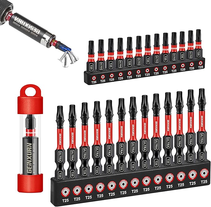 Impact Torx Screwdriver Bits Set,26Pcs 1??2?쒶agnetic T25 S2 Steel Star Driver Bits and 1Pc Bit Holder with Color Coded Base