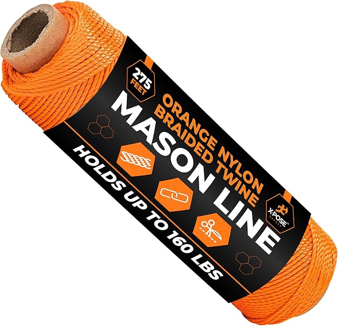 Xpose Safety Orange Mason Line String ??#18 Braided Nylon Twine ??275 Ft Durable Construction Line for Masonry Tools, String Level, Landscaping, and Gardening