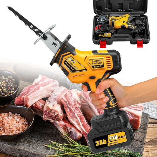Newhai Cordless Electric Bone Saw, 600W Handheld Butcher Tool with 3000mAh Battery, Variable Speed Home Butcher Saw with 5 Blades for Cutting Ribs, Frozen Meat, Poultry Bones