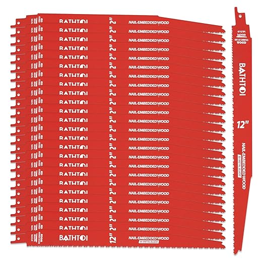 25 Pack 12 Inch 6/12 Tpi Reciprocating Saw Blades for Wood and Nail-Embedded Wood Cutting, Bi-Metal Sawzall Blades with 8% Cobalt for Longer Life and Faster Cutting Speed
