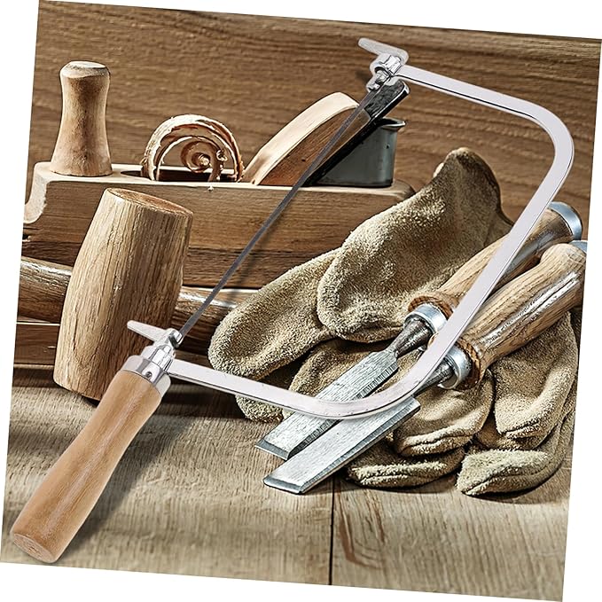 Uonlytech Wooden Handle Coping Saw with Replacement Blades Lightweight Hand Saw for Woodworking PVC and Light Metals Precise Cutting Tool for DIY and Craft Projects