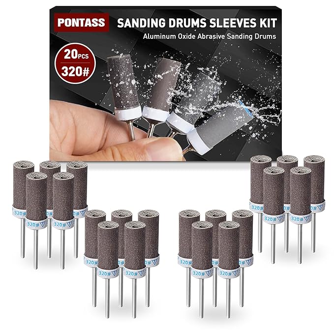 20Pcs 320 Grit Sanding Drums Sandpaper Sticks Set with 1/8"(3mm) Shank for Dremel Rotary Tool, Suitable for Metal Rust Removal/Jade Polishing/Stone Grinding