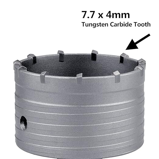 105mm (4-1/8 inch) Concrete Hole Saw with 220mm SDS Plus Connecting Rod, Tungsten Carbide Teeth (7.7mm x 4mm) Cement Hole Saw for Concrete Cement Brick Wall Stone 105mm / 4-1/8 inch
