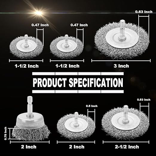 Wire Brush for Drill Set 6 Pcs, Wire Wheel for Drill with 1/4 Inch Hex Shank, Drill Wire Brush Set with 0.012 Inch Coarse Crimped Carbon Steel Wires for Removing Rust, Paint and Corrosion