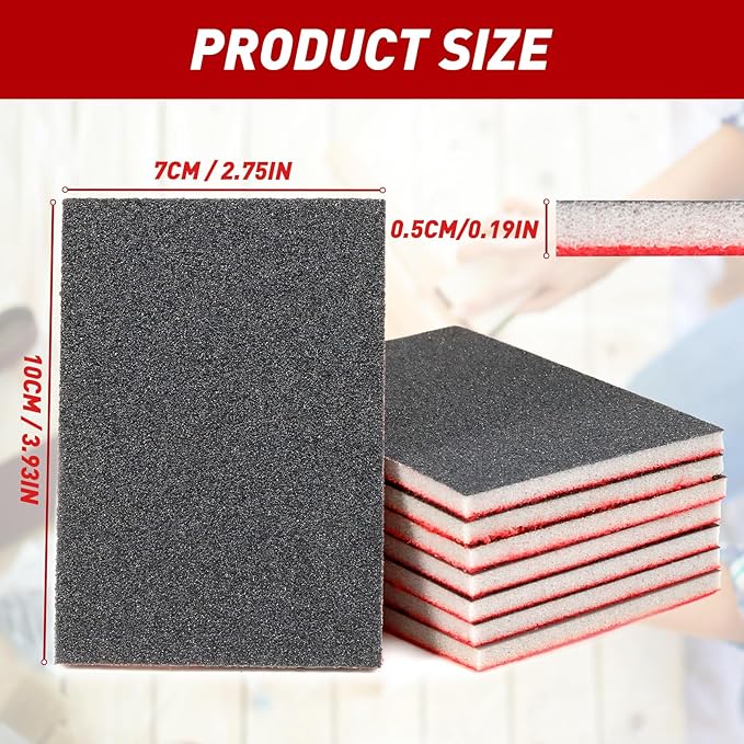 24 Pcs Sanding Sponge 400 Grit, Washable & Reusable Sanding Blocks for Wood, Metal, Drywall, Glazing, Wet Dry Sandpaper for Smooth Finishing