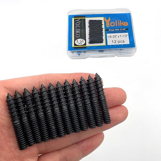 12 Pack 1/4-20 x 1-1/2 Inch Black Hanger Bolts 1/4-20" Double Headed Bolts 1/4 Wood Dowel Screw Self-Tapping Screw Hanger Bolts for Furniture Screws Double Screw Threaded Rods Bolt 37mm Length