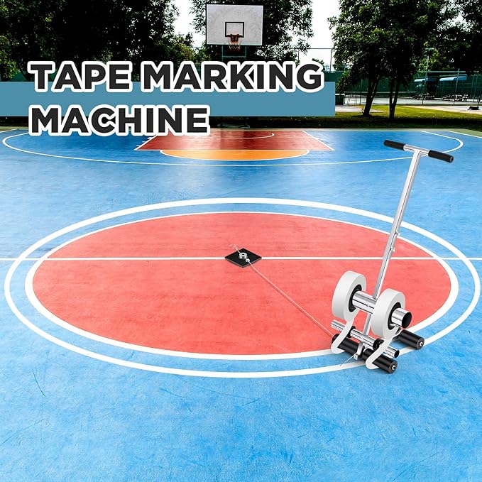 Tellegloww Court Line Tape Machine, line Striping Machine, Hand Push Floor Tape Applicator with Drawing Circle Kit竊냃ubber Roller Tapes Marking Machines for Parking Lot, Basketball Court, Road Warning