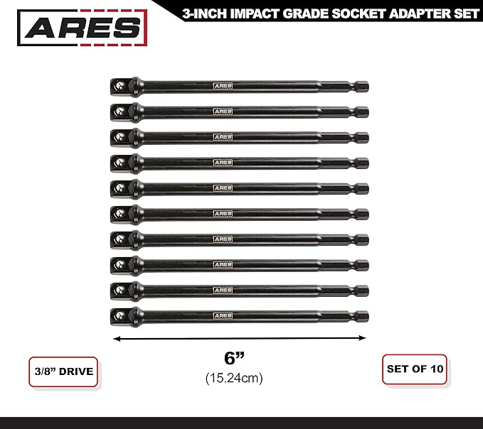 ARES 70388-10-Piece 3/8-Inch Drive 6-Inch Impact Grade Socket Adapter Set - Extensions Turn Power Drill into High Speed Nut Driver