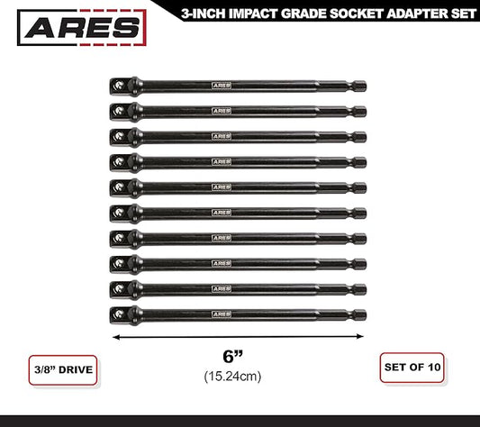 ARES 70388-10-Piece 3/8-Inch Drive 6-Inch Impact Grade Socket Adapter Set - Extensions Turn Power Drill into High Speed Nut Driver