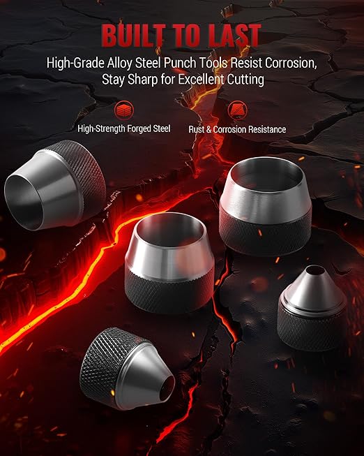 Hole Punch Set, 14 Pcs Hollow Punch Set 3/16" to 1-3/8"(5-35mm), Gasket Punch Set with Pin Point Punch Shaft