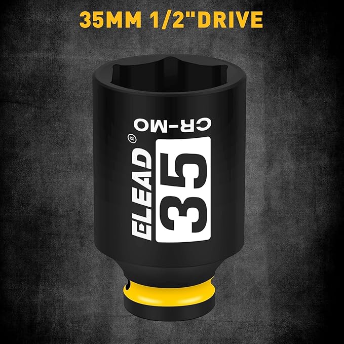 ELEAD 1/2" Drive Deep Impact Socket, 35 mm Metric 6 Point 1/2-inch Drive Impact Axle Nut Sockets, CR-MO Nut Socket Set, Oil Filter Sockets, Tools for Easy Removal of Axle Shaft Nuts