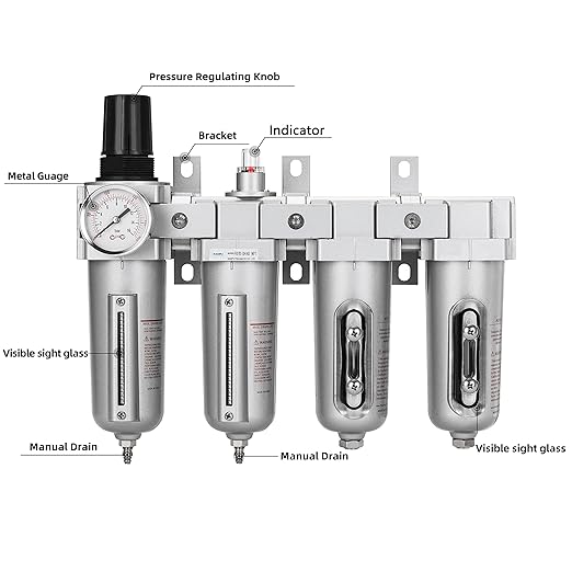 NANPU 1/2" NPT Industrial Grade 4 Stage Air Drying System - Particulate Filter, Coalescing Filter, Double Desiccant Dryers & Air Regulator, Metal Bowl, Manual Drain, for Paint Spray竊?Plasma Cutter