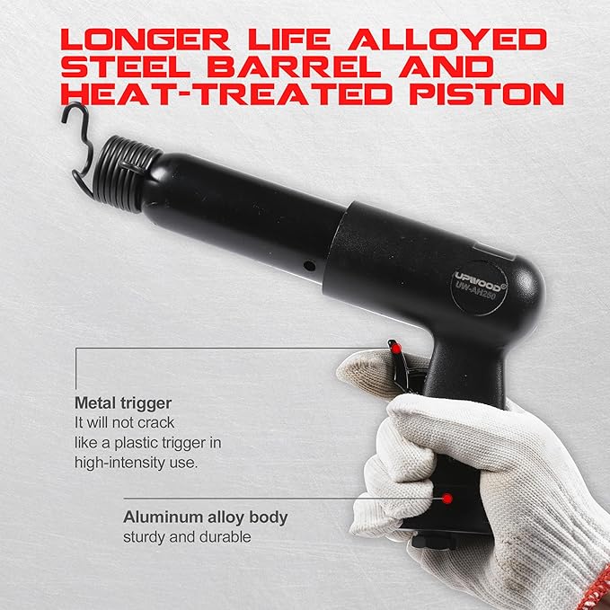 UW-AH250 Long Barrel Air Hammer Kit with Quick Change Retainer and 4 Chisels, 3-5/8 Inch Stroke, 2200 BPM, Light weight (AH250P - Long Barrel)