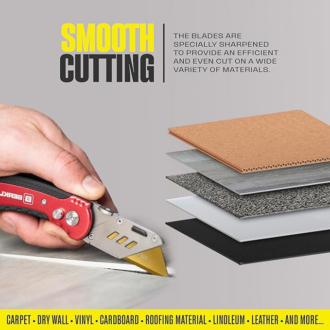 Utility Knife Blades Titanium Plated 50 PCS With Dispenser, SK2H Laser Sharpened Hardened, Ultra 3X Sharper and 15X More Durable, Standard T-Shape Replacement Box Cutter Razor Blades