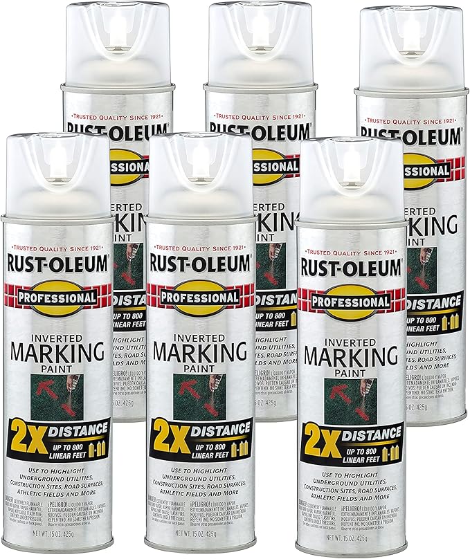 Rust-Oleum 266594-6PK Professional 2X Distance Inverted Marking Spray Paint, Clear, 15 Ounce (Pack of 6)