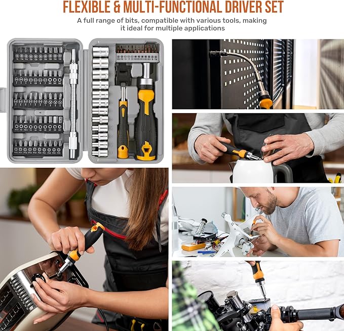 Hi-Spec 78pc Multi Screw Driver Bit Set and 1/4 inch Socket Set with Handles. Flexible Extension, Precision, Torx and Tamperproof 1/4 inch Hex Screwdriving Bit Accessories in a Case
