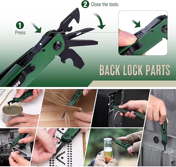 MOSSY OAK CNC-Machined Multitool Pliers, 27-in-1 Multi Tool with Pocket Knife, Fire Starter & Whistle, Bottle Opener, Screwdriver ??Self-Locking Survival Tool for Camping & Hiking