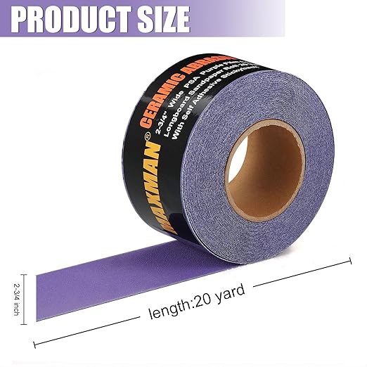 MAXMAN 400 Grit Sandpaper Roll, PSA Purple Film Ceramic Longboard Sand Paper, 2-3/4" Wide Continuous 20 Yard Long Continuous Roll, Self Adhesive Stickyback for Auto, Wood, Metal, Hand Sanding Blocks