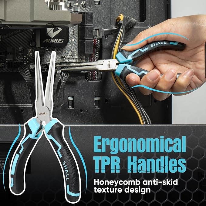 SHALL 6" Mini Needle Nose Pliers Set, 2PCS Long Nose Pliers & Bent Nose Pliers with Comfort Grip Handles, Non-Serrated Small Needle Nose Pliers for Jewelry Making, Bending Wire, Crafts, Home Repair