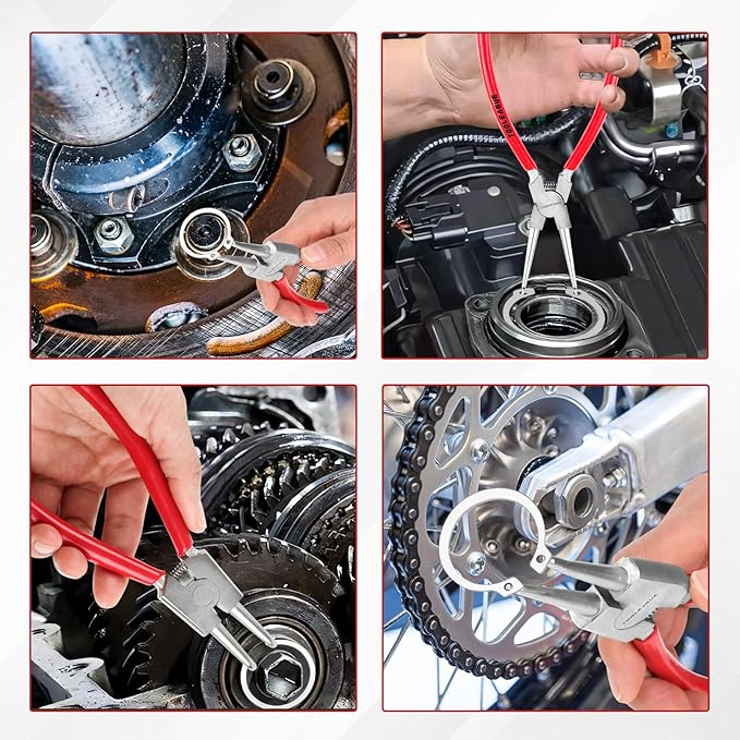 TOOLEAGUE 4 Pcs Snap Ring Pliers Set, Circlip Pliers, 9 inches Internal/External Heavy Duty for Ring Remover Retaining Straight Bent Lock Ring Pliers Set