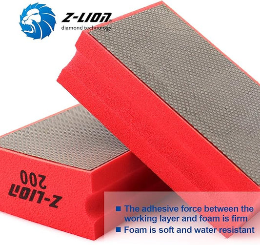 Z-Lion Electroplated Diamond Hand Polishing Pads Foam Back for Granite Marble Stone Glass Ceramic (200#)