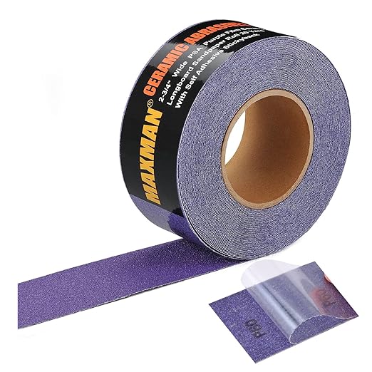 MAXMAN 60 Grit Sandpaper Roll, PSA Purple Film Ceramic Longboard Sand Paper, 2-3/4" Wide Continuous 20 Yard Long Continuous Roll, Self Adhesive Stickyback for Auto, Wood, Metal, Hand Sanding Blocks