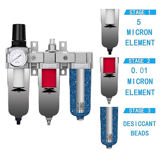 NANPU 1/2" NPT Industrial Grade 3 Stage Air Drying System - Particulate Filter, Coalescing Filter, Desiccant Dryer & Air Regulator, Metal Bowl, Auto Drain, Suitable for Paint Spray竊?Plasma Cutter