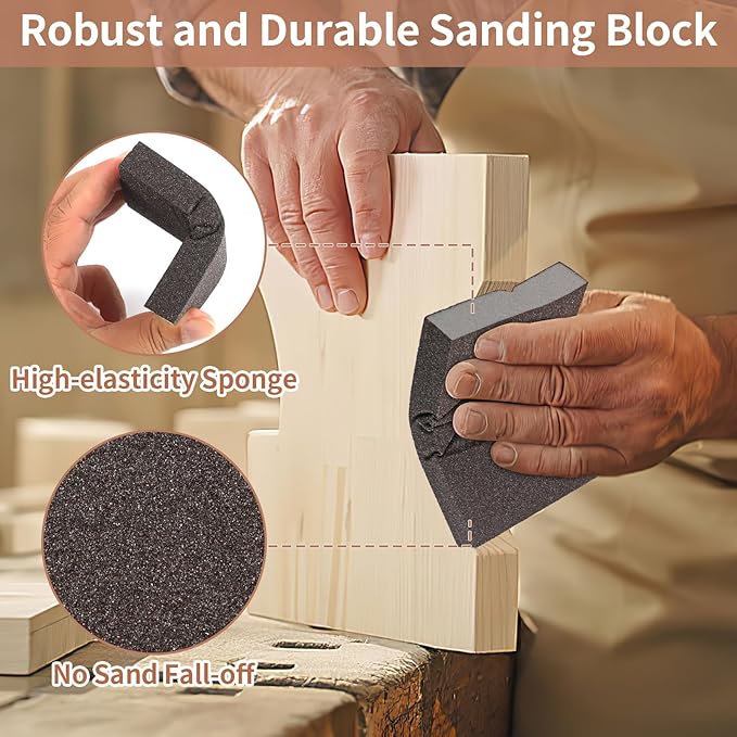 8 Pack Sanding Sponge, Sanding Blocks 80 Grit Assortment, Sand Paper for Wood Furniture, Sander Pads, Washable and Reusable Sandpaper for Drywall Metal Glasses Repair (80 Grit)