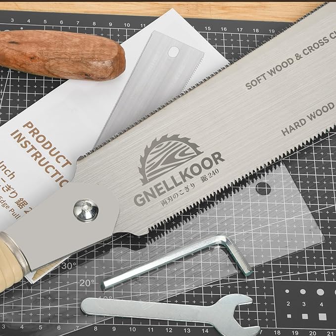 Japanese Hand Pull Saw, 9.5 In Ryoba Double Edge Saw of 9/18 TPI Professional Rip & Cross Cut Tool to Help Carpenter for achieve Soft Hard Woods or Furnitures Cutting Work Accurately Quickly