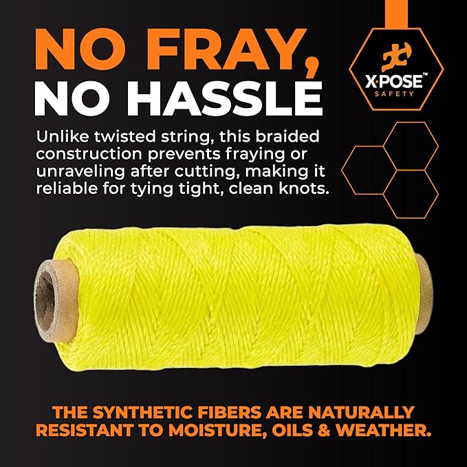 Xpose Safety Yellow Mason Line String ??#18 Braided Nylon Twine ??275 Ft Durable Construction Line for Masonry Tools, String Level, Landscaping, and Gardening
