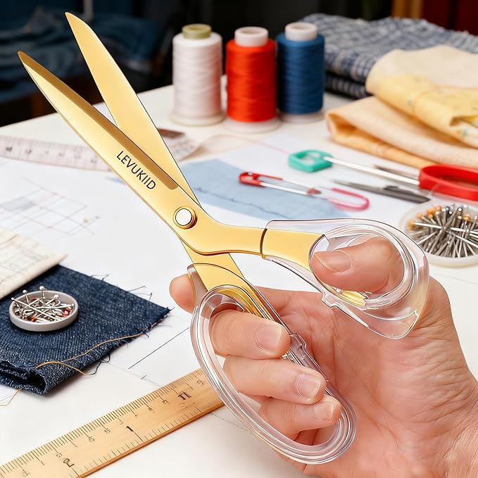 fabric scissor scissors all purpose, 9 Inch Titanium Coated Blades and Ergonomic, Clear Sscissors for Office Desk, Modern Design for Craft, Sewing, fabric,Office/aureate