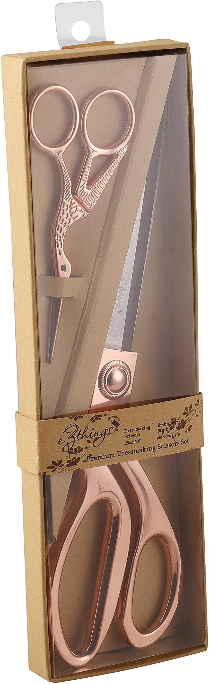 eZthings짰 10" + 4.5" Sewing Shears + Embroidery Stork Scissors Titanium Stainless Steel Ultra Sharp Tailor Dressmaker's Set for Cutting Fabric, Canvas, Denim (10 Inch + 4.5" Set Rose Gold)