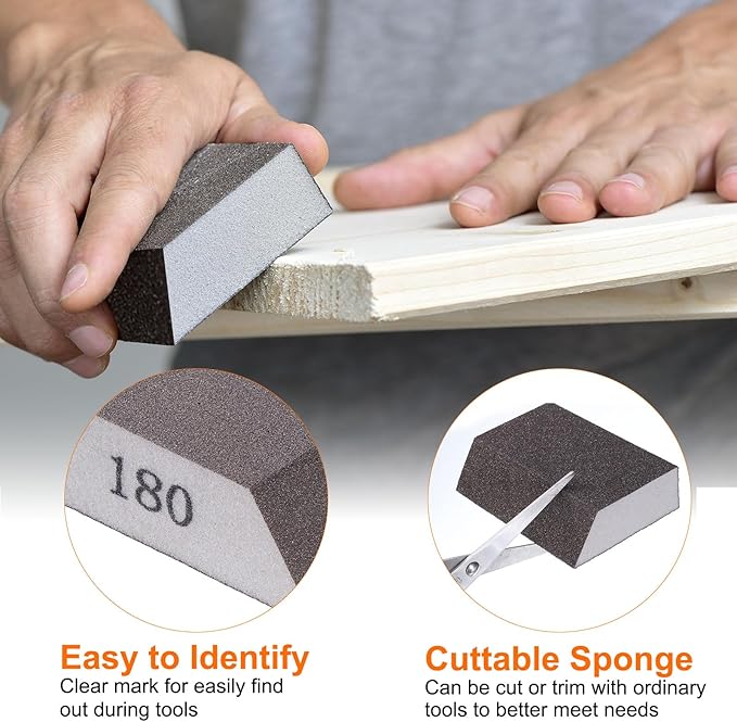 HARFINGTON 4pcs Sanding Sponge Blocks 600-800 Grit Sanding Sponge with Angled Edge 4"x2.8"x1", Washable and Reusable Foam Sanding Block for Polishing Kitchen Metal Wood Drywall Home