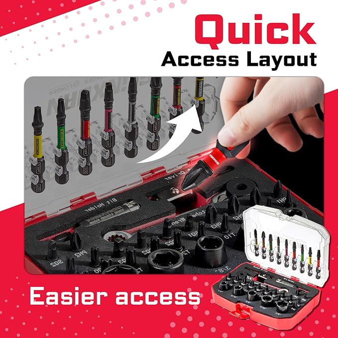 39 Pieces Tool Kit with Matching Storage Box, Include 1??2??S2 Steel Magnetic Screwdriver Bits (Phillips/Square/Torx), Socket, Socket Drive, Bit Holder and Mini Ratchet Wrech for Home Repairs
