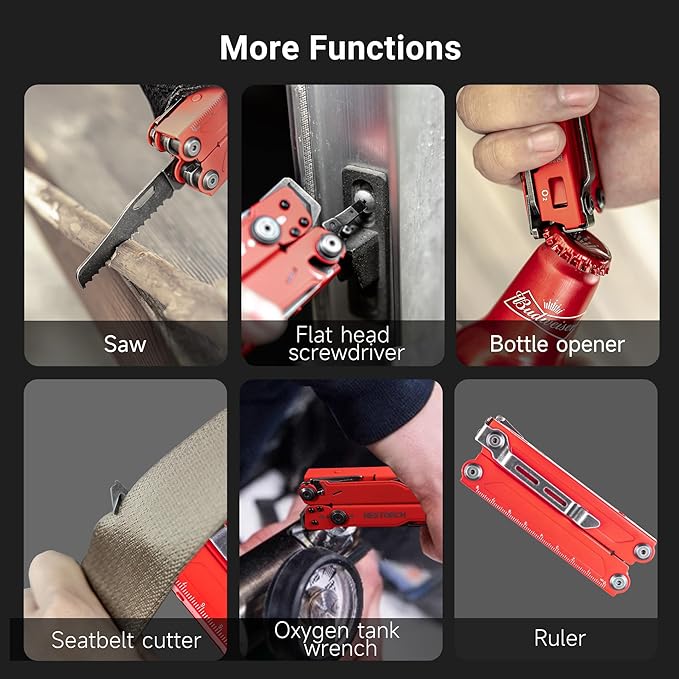 NEXTORCH PIONEER MT20 14-IN-1 Multi-tools Full-Size,Versatile Multi-tool Set with Scissors Needle Nose Pliers Pocket Clip Multi-tool (RED with Glass Breaker)