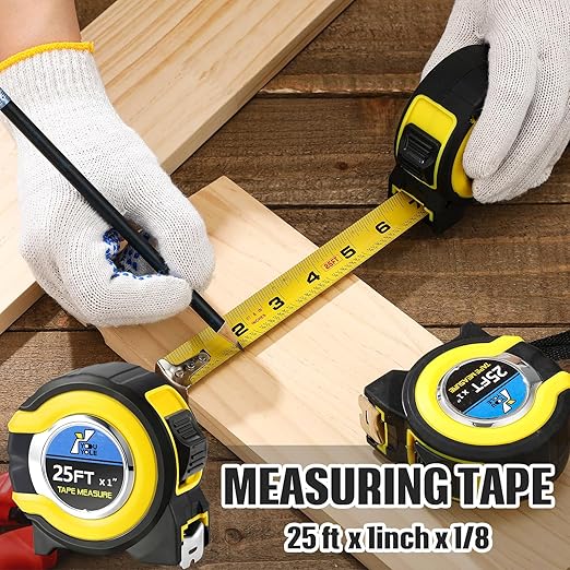 Youyole 10 Pack Tape Measure with Fractions 1/8 Steel Measuring Tape Retractable Easy Read Measurement Ruler Steel Power Blade (25 ft X 1 in,Yellow)
