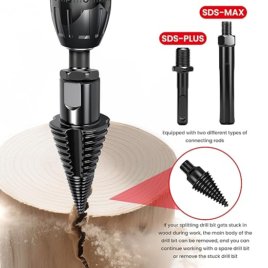 Premium Firewood Log Splitter Drill Bit Set with Detachable Design, 50mm Heavy Duty Wood Splitting Screw Cone - 2 replaceable drill bits & Handles for Electric Drill, Kindling Splitter - 6PCS