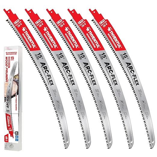 5 Pack 15inch 6TPI Wood Pruning Reciprocating Saw Blades,15 Inch Japanese Teeth Pruning Blades for Reciprocating Saw,Durable Cr-v Steel Arc Curved Sawzall Blades for Fast Tree Trimming & Wood Cutting