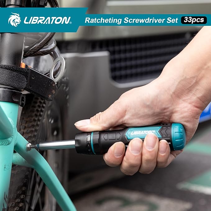LIBRATON Ratchet Screwdriver Set, 33-in-1 Multi-Bit, Magnetic, Slotted/Philips/Pozi/Torx/Hex/Square Bits, Home/Auto/DIY