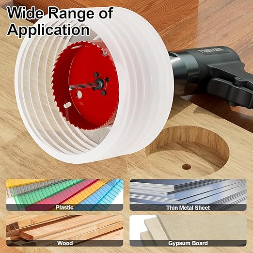4-1/4" (108mm) Bi-Metal M42 High Speed Steel Hole Saw with Dust Bowl and Pilot Drill Bit, Smooth Cutting Edge for PVC, Drywall, Wood, Plastic, Gypsum Board, Rubber, Thin Metal
